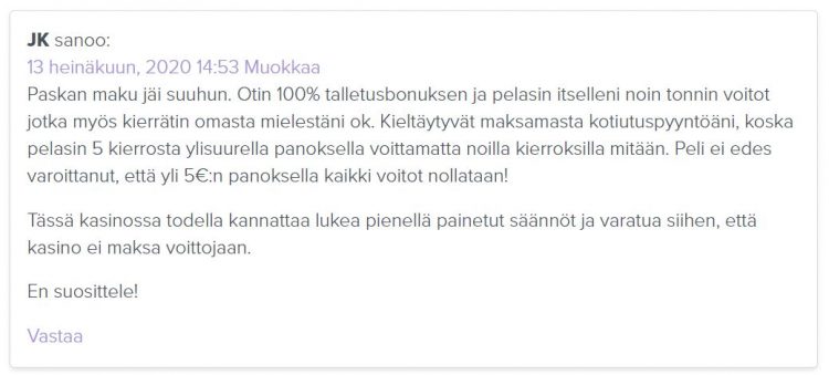 Talletusbonukset - Maksimipanos - Voittojen evääminen