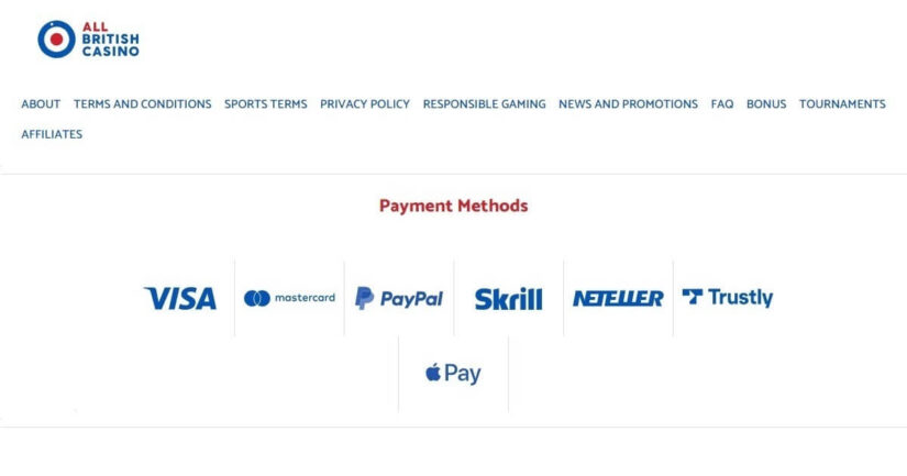 All British Casino payment methods