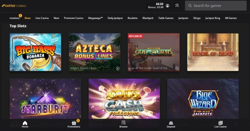 Slots and games at Betfair Casino UK