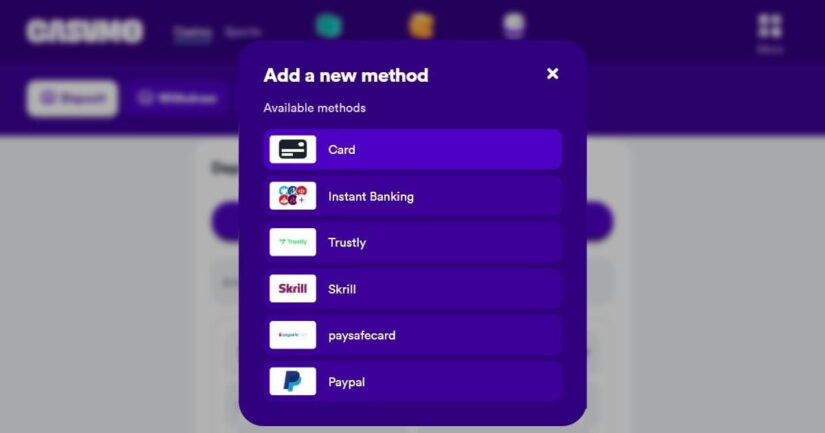 Casumo UK deposit methods