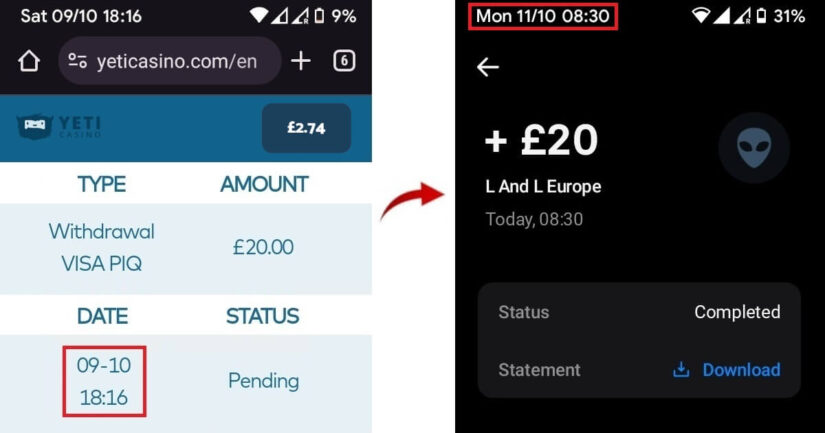 Our Yeti Casino withdrawal time using Visa