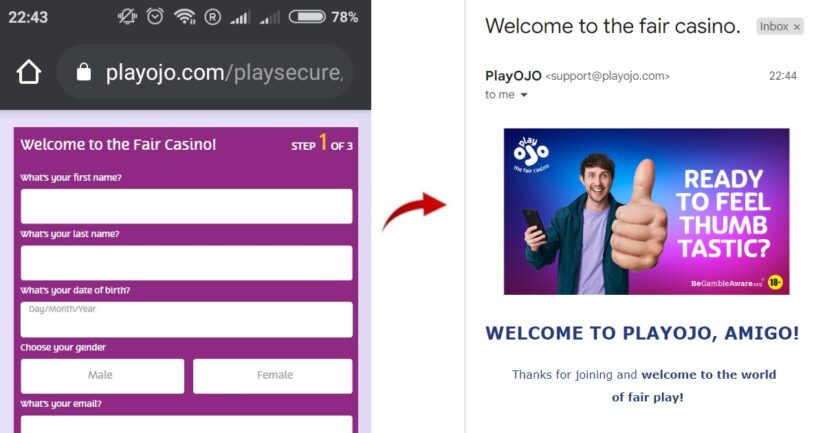 PlayOJO UK no verification