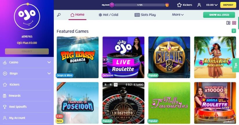 PlayOJO slots & games