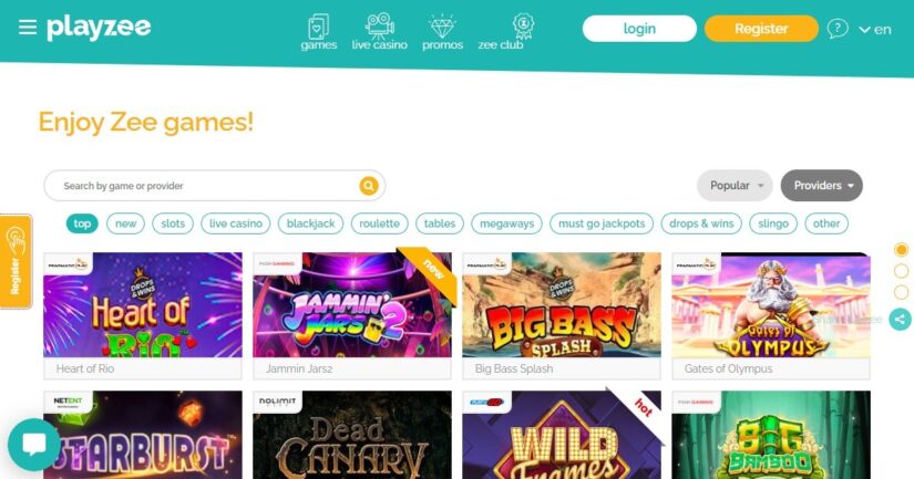 Playzee Casino UK homepage