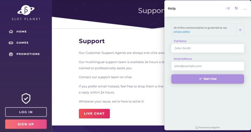 Slot Planet UK customer support