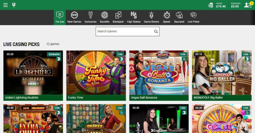 Unibet UK live casino games