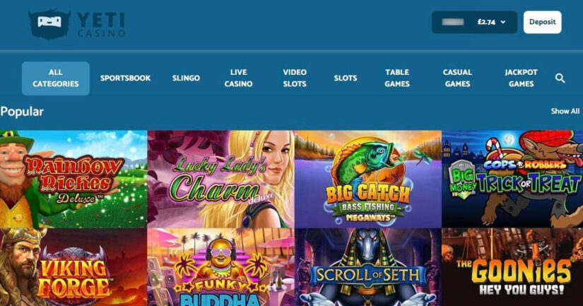 Yeti Casino UK slots and games