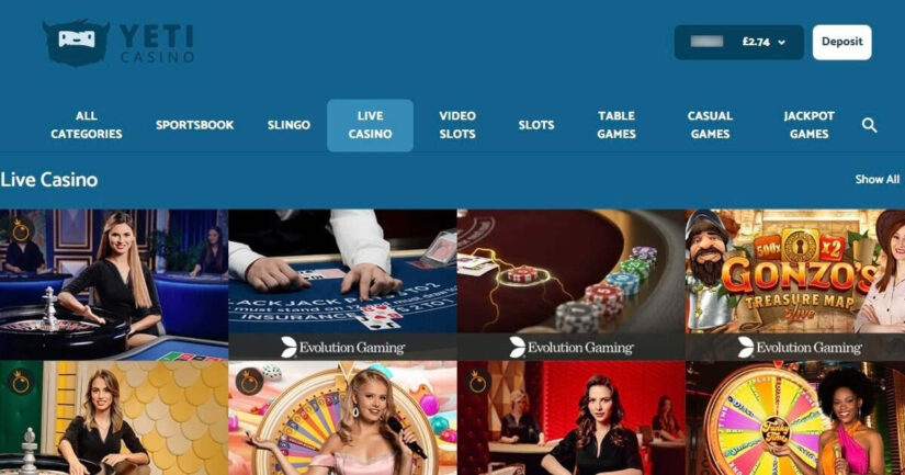 Yeti Casino UK live games
