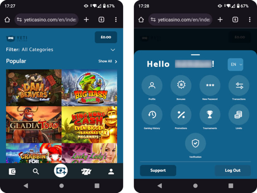 Yeti Casino UK mobile