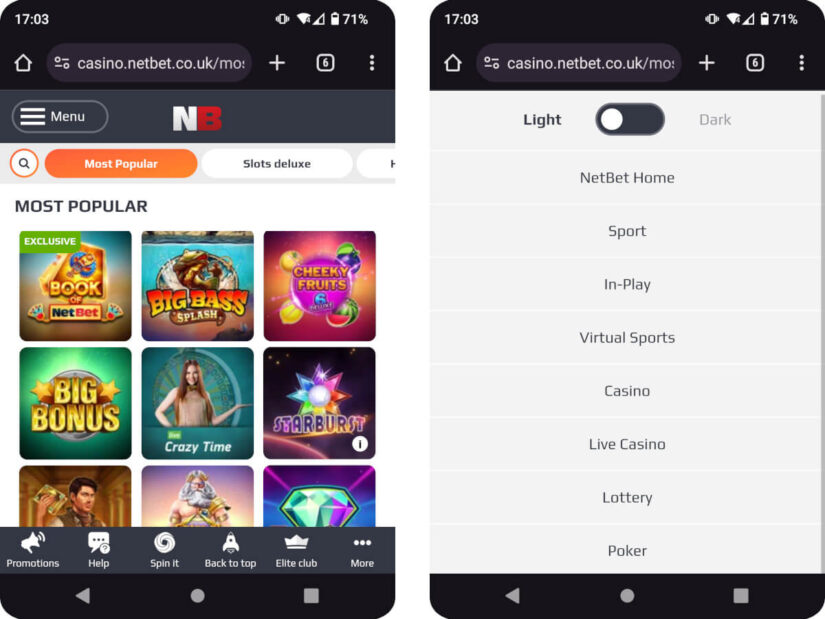 NetBet Casino UK mobile