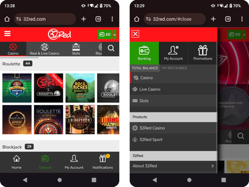 32Red Casino UK mobile