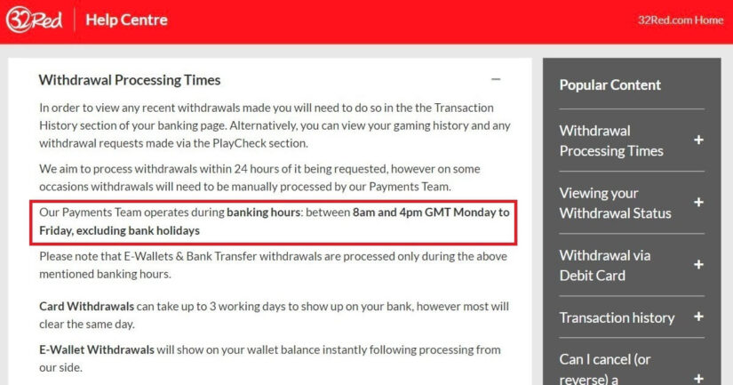 32Red withdrawal process