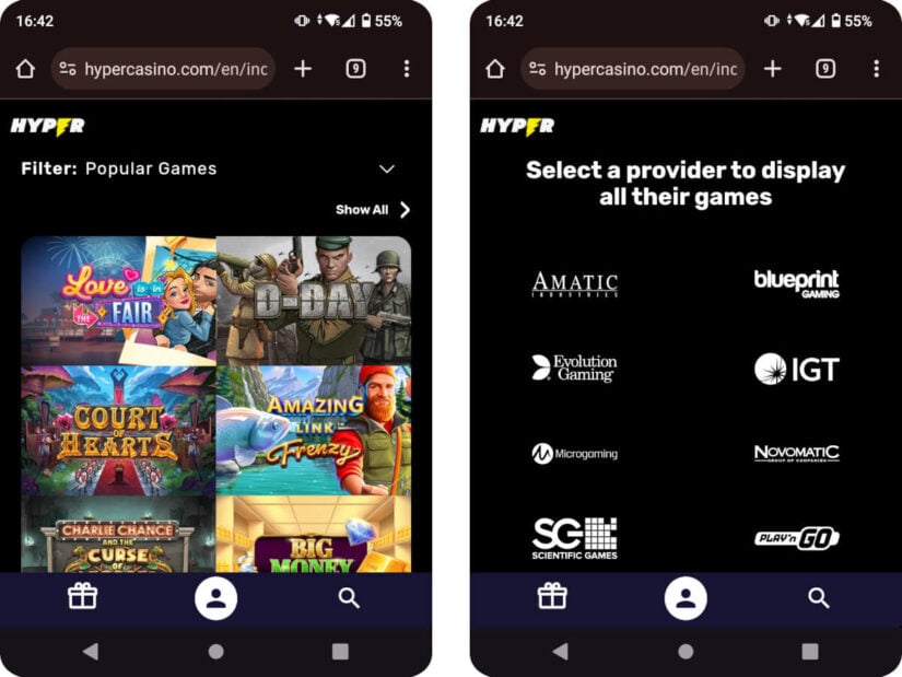 Hyper Casino on mobile