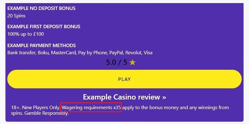 How to find wagering requirements in the terms on Casino Professor