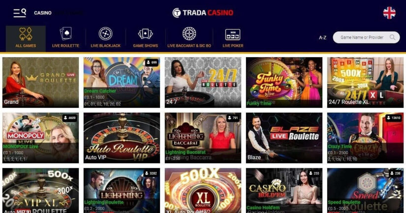 Trada Casino UK live games