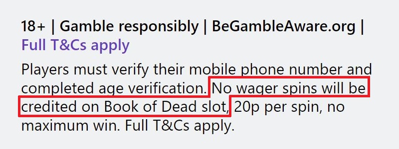 Example of no wagering slots in terms