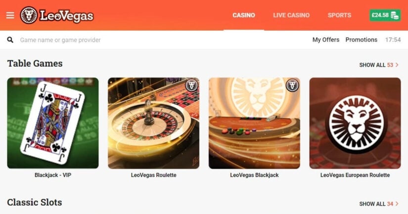 LeoVegas UK casino games