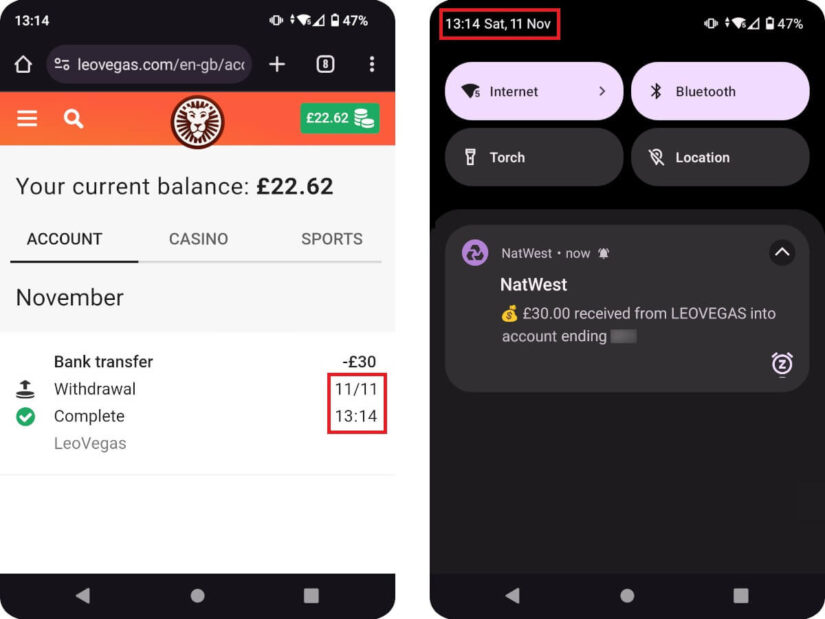 LeoVegas instant withdrawal