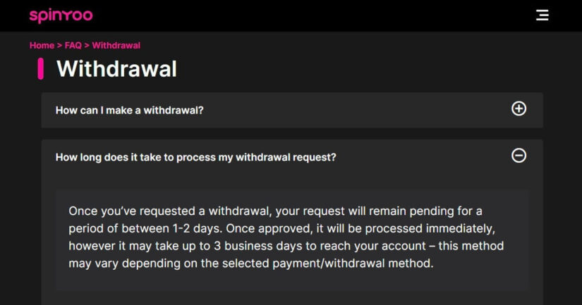 SpinYoo UK withdrawal time