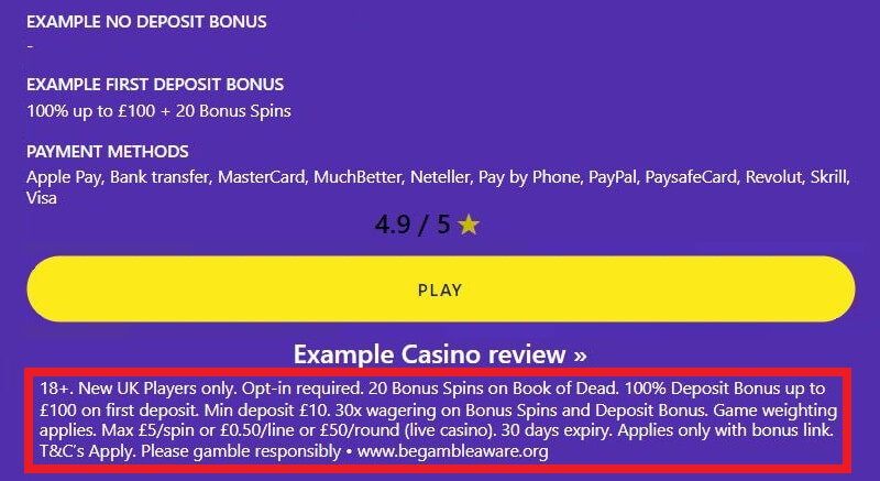 Casino bonus significant terms on Casino Professor