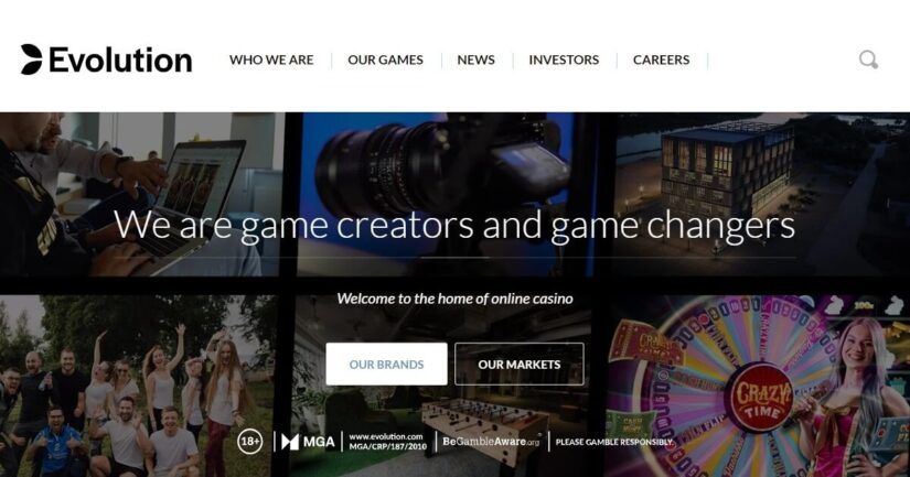 Homepage of Evolution Gaming