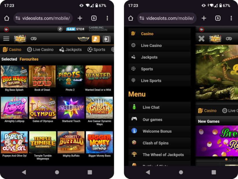 Videoslots UK mobile