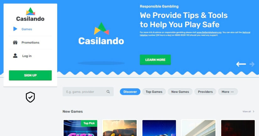 Homepage of Casilando Casino UK