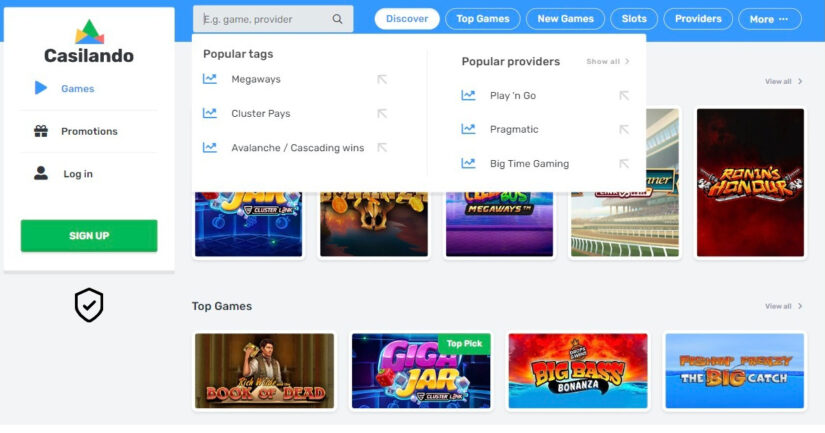 Slots & games library at Casilando