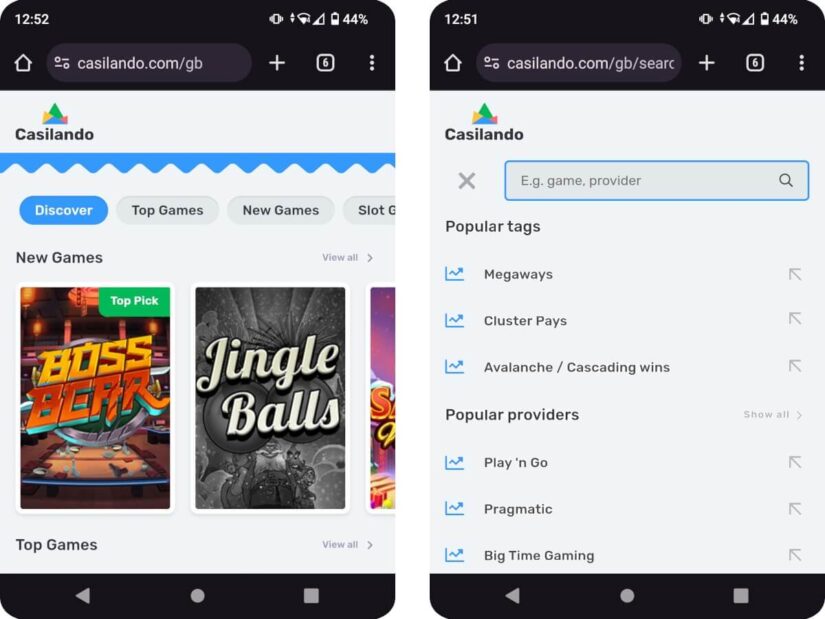Casilando Casino UK on mobile