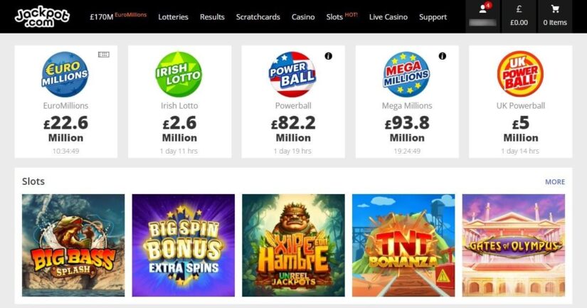 Jackpot.com UK homepage