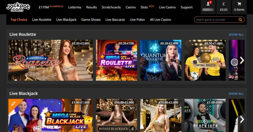 Jackpot.com UK live casino