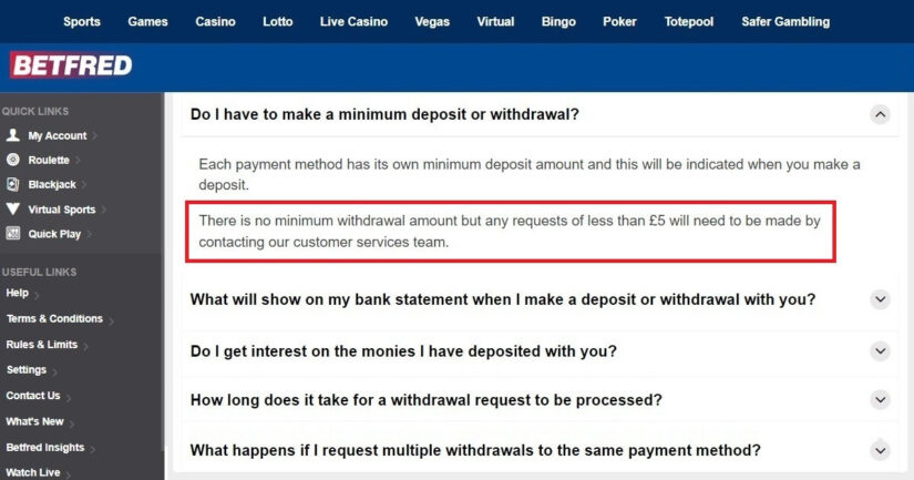 Betfred no minimum withdrawal