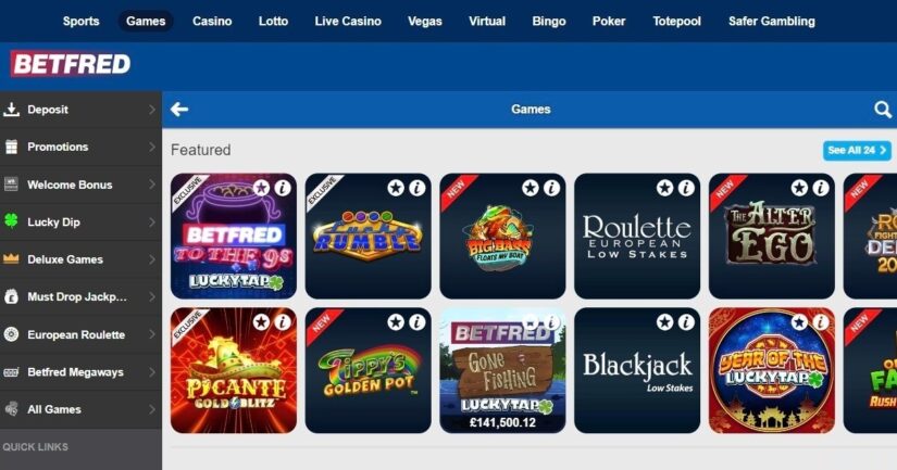 Betfred Casino slots and games