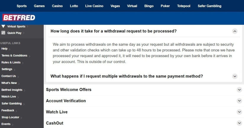 Betfred withdrawal time