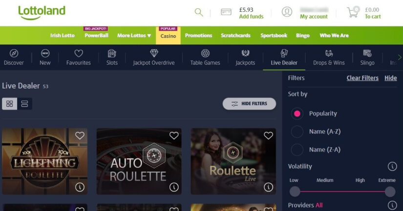 Lottoland UK live casino games