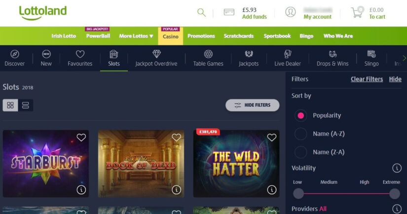 Lottoland UK slots and games