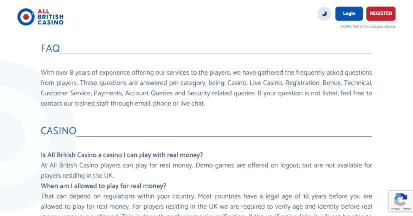 All British Casino FAQ