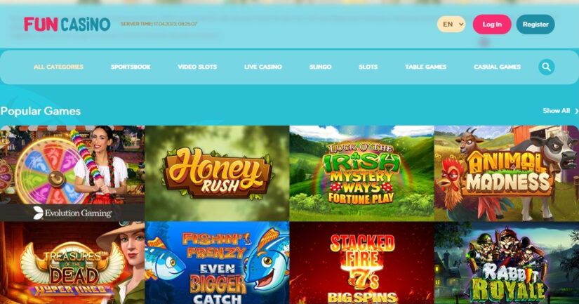 Slots & games lobby at Fun Casino