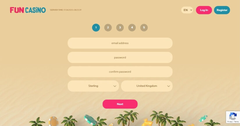Registration page at Fun Casino