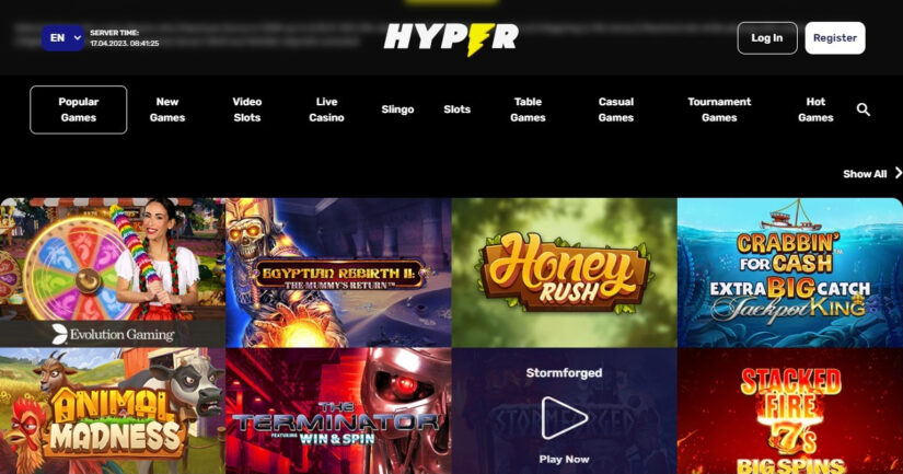 Slots & games lobby at Hyper Casino