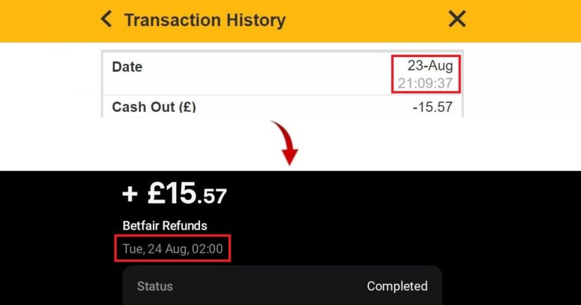 Our Betfair withdrawal time using Visa