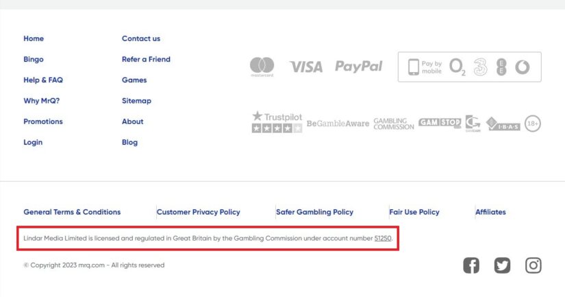 UK casino sites provide licence details at the bottom of their website