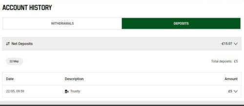 Confirmed casino deposit using Trustly