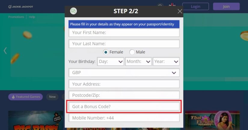 Jackie Jackpot bonus code