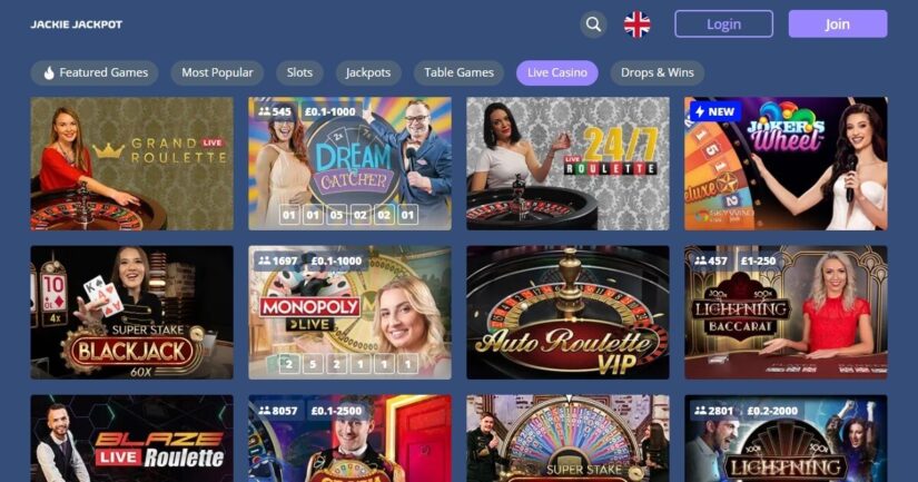 Jackie Jackpot UK live casino games