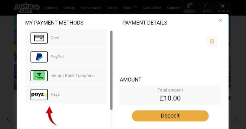 Depositing at Jackpot.com using Ecopayz