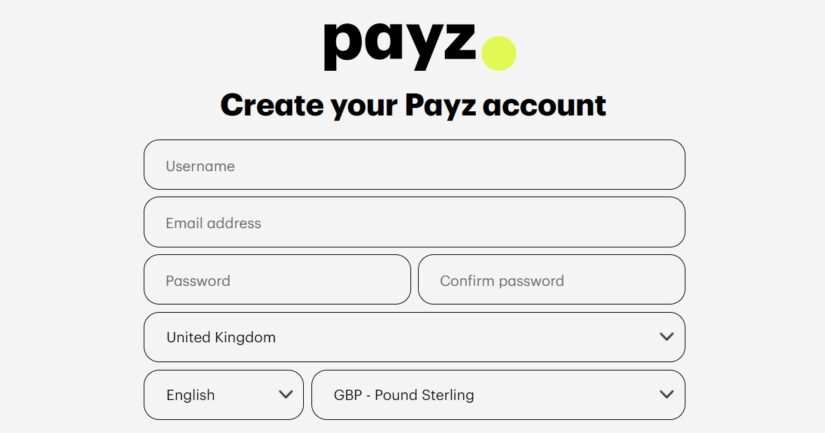 Registration form to create a new Ecopayz UK account