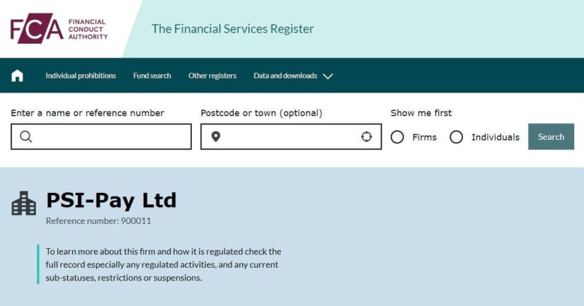 PSI Pay's licence from the FCA