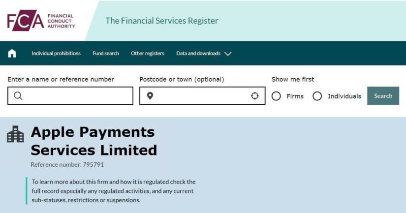 Apple Payments Services' licence from the FCA