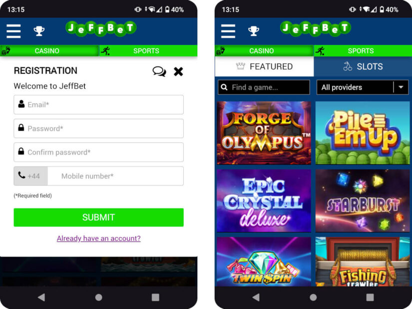 Jeffbet Casino mobile